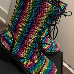 Dolls Kill rainbow rhinestone boots